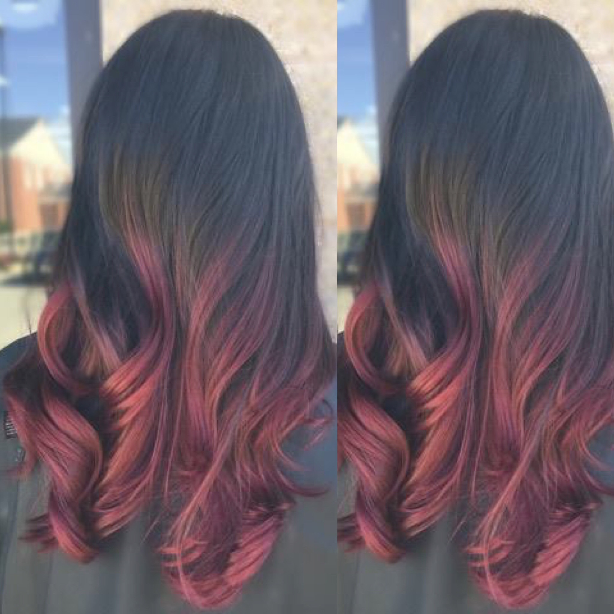 A black to red ombre done by Ashley
